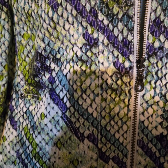 Chicos Sz 2 Snakeskin Print‎ Swifty Style Green/Purple Zip-Up Jacket Multicolor - Picture 5 of 8